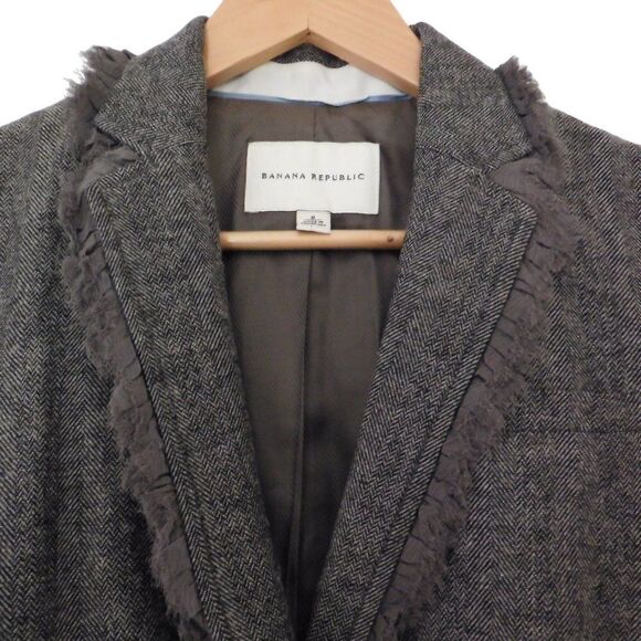Banana Republic Womens Gray Blazer jacket Herringbone Lined Size 6, Wool Blend - Picture 2 of 6